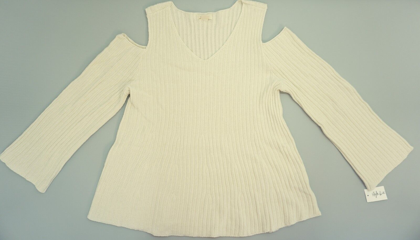 Style & Co. Woman Warm Ivory Romantic Charm Cold Shoulder Sweater