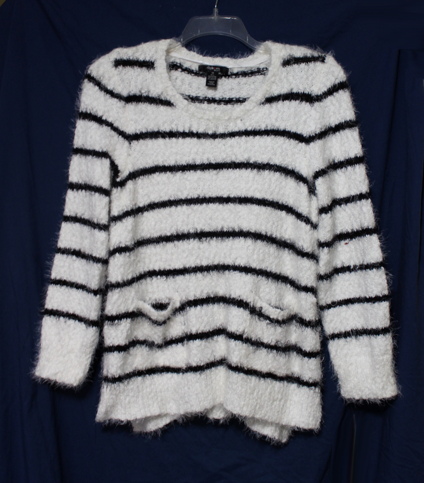 Style & Co Woman White/Black Loose Weave Striped Sweater