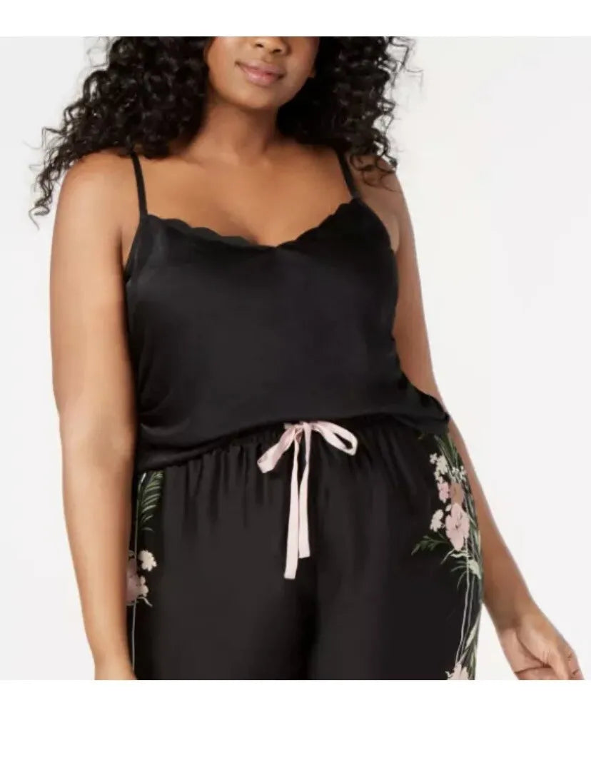 INC International Concepts Scalloped-Neck Camisole Pajama Deep Black