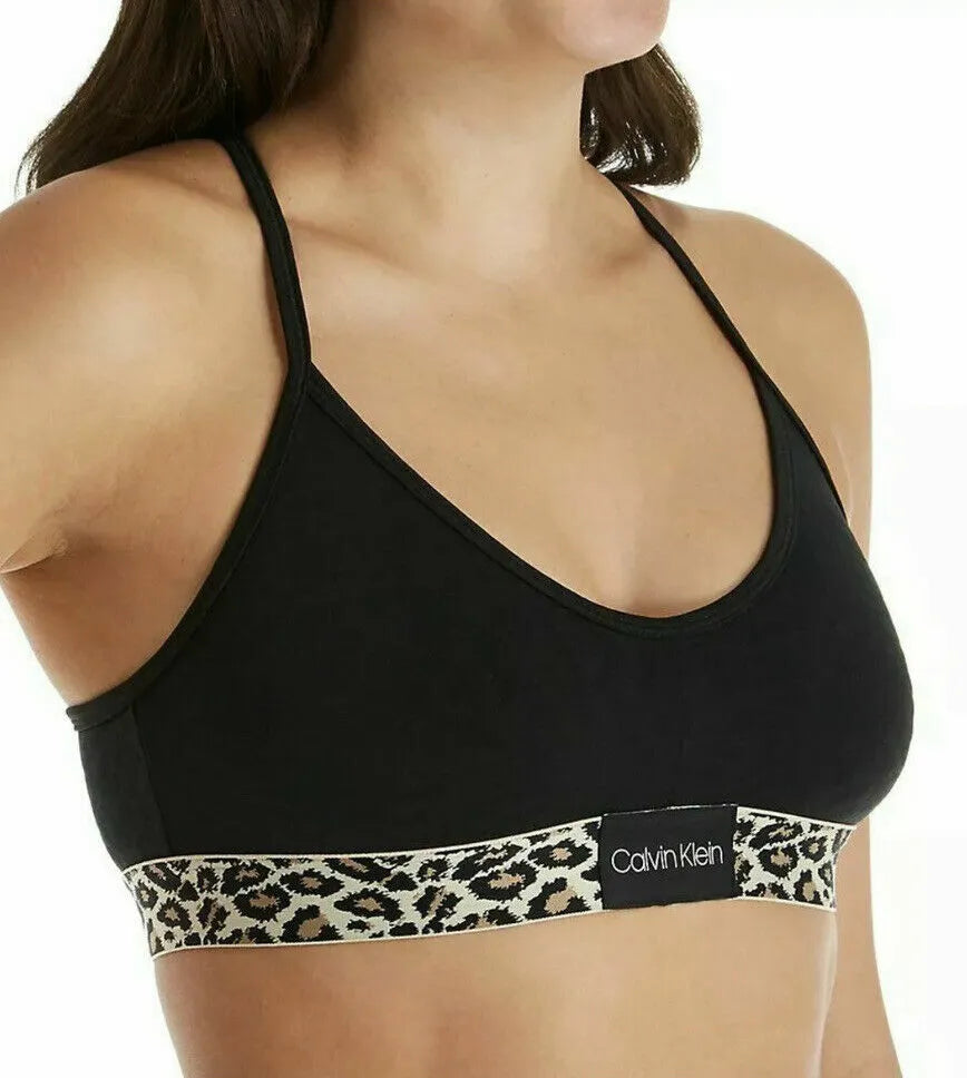 Calvin Klein Womens Animal-Print Unlined Bralette Black