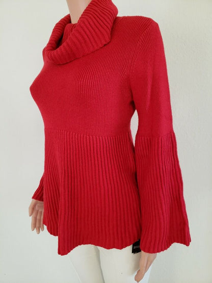 Style & Co - Red Cowl Neck Constrast Rib Sweater