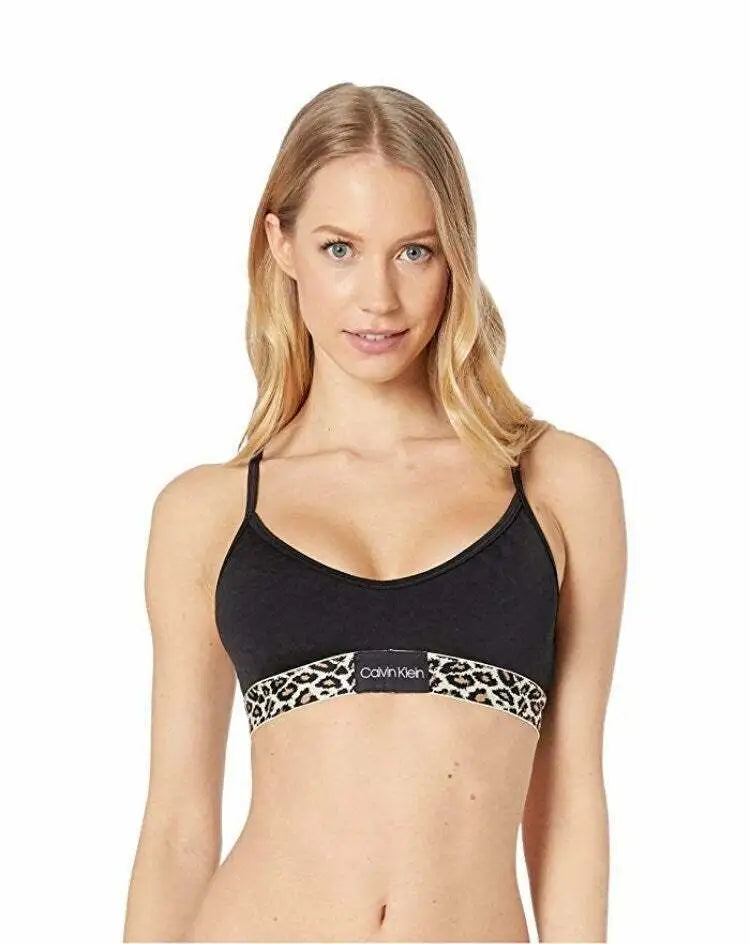 Calvin Klein Womens Animal-Print Unlined Bralette Black