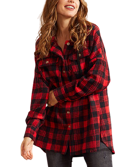 Luukse Red & Black Buffalo Check Hooded Button-Up Jacket