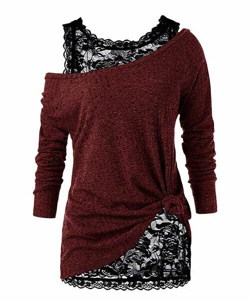 Black Sheer Lace Tank & Red Wine Oversize Tunic size M