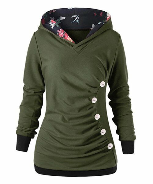 Floral-Lined Ruched Hoodie size S