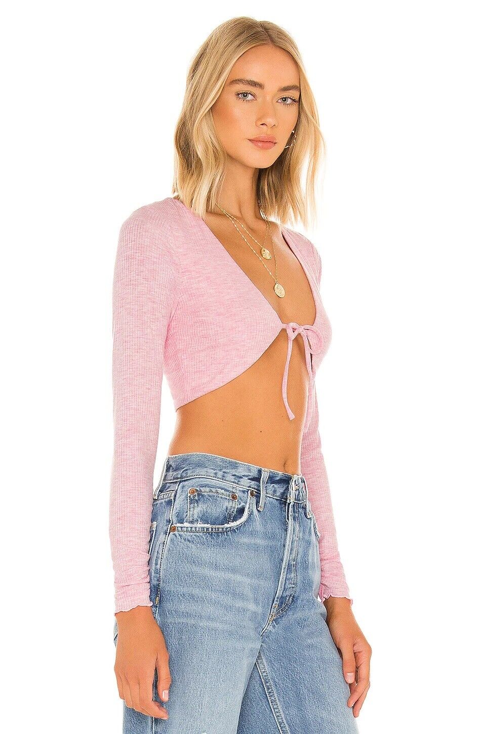 Lovers and Friends Edge Cropped Cardigan in Heathered Pink - size XS