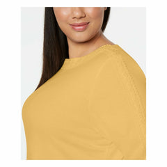 Karen Scott Cotton Plus Size Yellow Lace-Trim Top size 1X