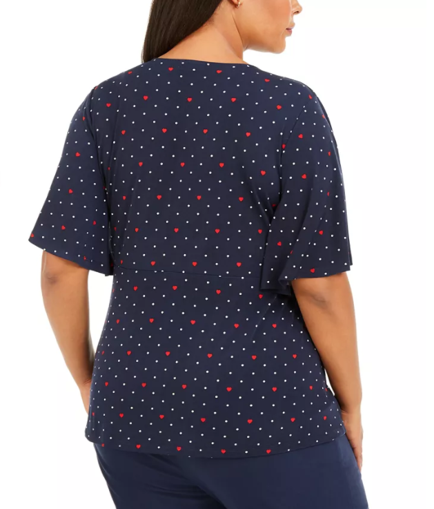 Charter Club Plus Size Blue Printed Crossover Top size 0X