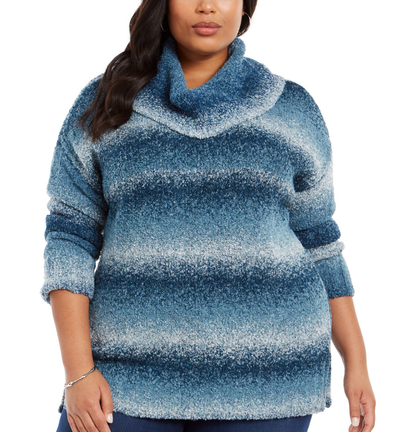 Style & Co. - Plus Size Teal Ombre Cowl-Neck Sweater