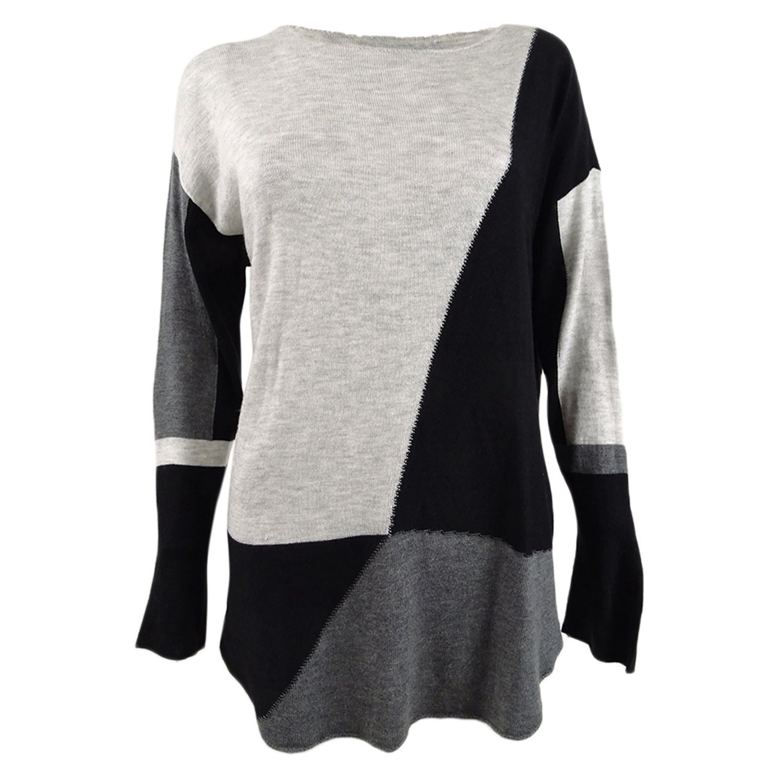 INC Plus Size Grey Long-Sleeve High-Low Colorblock Sweater size 2X ...