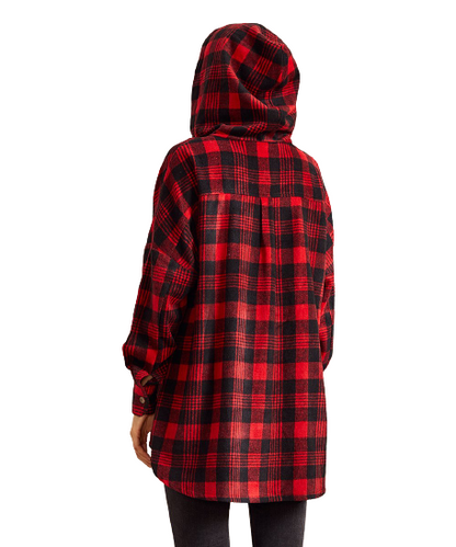 Luukse - Red & Black Buffalo Check Hooded Button-Up Jacket