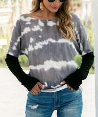 Gray Tie-Dye Boatneck Long-Sleeve Top size L