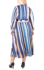 NY Collection Plus Size Striped Belted Multicolor Wrap Dress size 1X