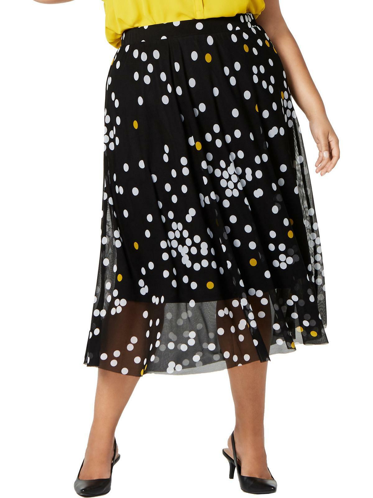 Alfani Plus Size Black Midi Polka-Dot Printed Skirt size 1X