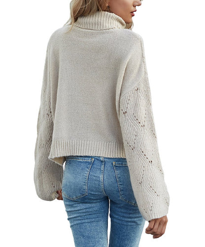 Lisa and Rose - Off-White Cable-Knit Bell-Sleeve Turtleneck Sweater