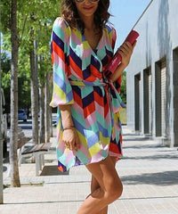 Geometric Tie-Waist Surplice Dress size M