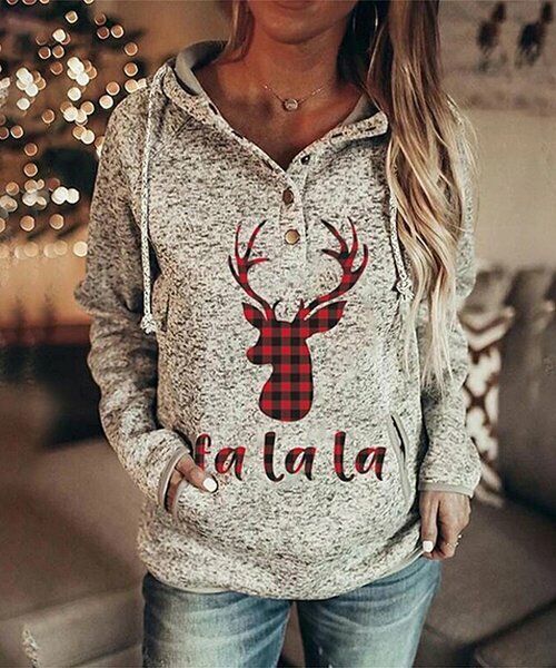 Gray & Red Reindeer 'Fa La La' Hoodie size S