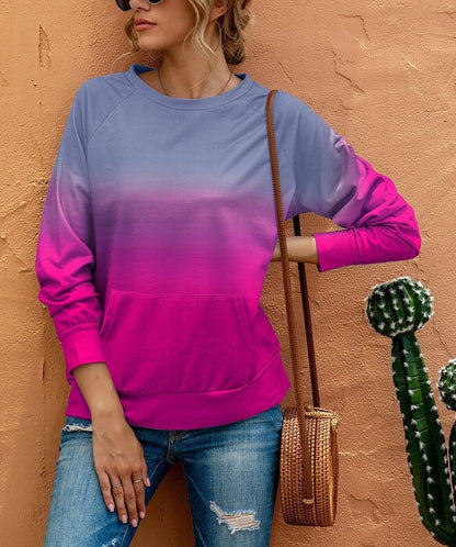 Baisico - Gray Gradient Pocket Crewneck Pull over - Blue or Pink