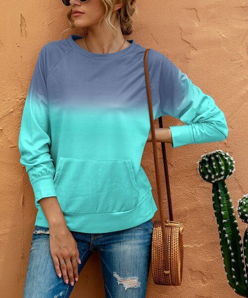 Baisico - Gray Gradient Pocket Crewneck Pull over - Blue or Pink