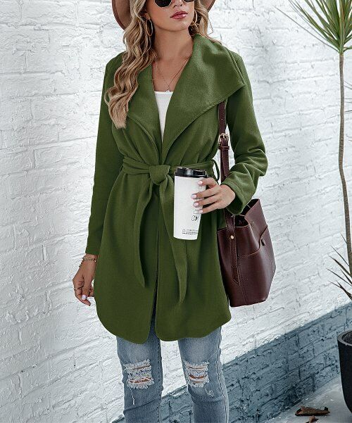 La Mode Green Shawl-Collar Belted Coat