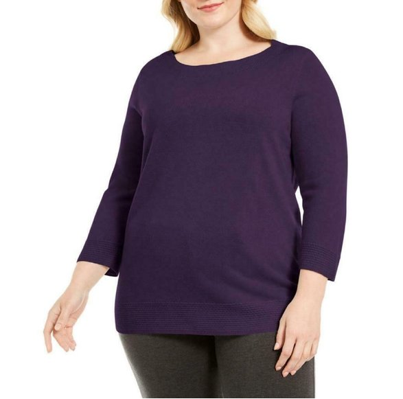 Karen Scott Plus Size Purple Ballet Neckline Sweater size 2X
