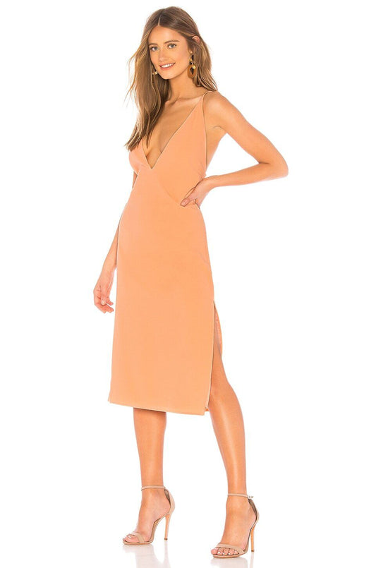Lovers + Friends Nikola Midi Dress in Apricot Adjustable Straps