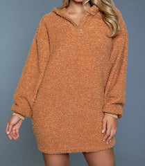 Be Wicked Brown Fleece Bijou Hooded Sweat Dress
