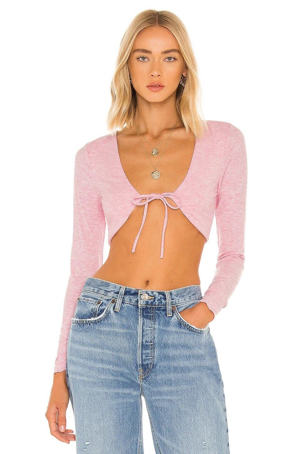 Lovers and Friends Edge Cropped Cardigan in Heathered Pink - size XS