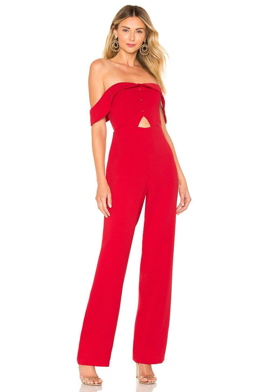 L'Academie Leah Front Keyhole designed Jumpsuit in Red