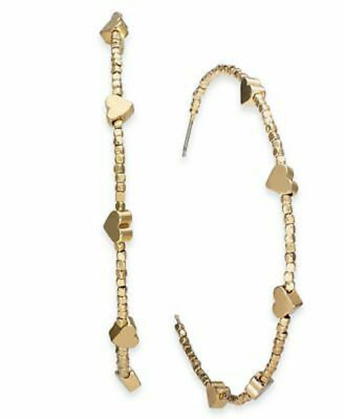 INC International Concepts Gold-Tone Large Beaded Heart Hoop Earrings Gold