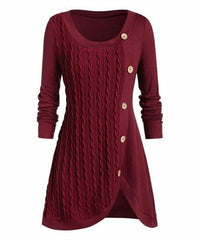 Wine Cable-Knit Button-Accent Tulip Tunic size L