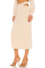 Michael Costello x REVOLVE Cut Out Knit Midi Skirt in Nude - size XXS