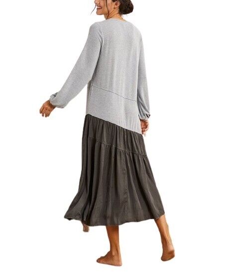 Suzanne Betro Heather Gray Ruffle Asymmetric Midi Dress size L