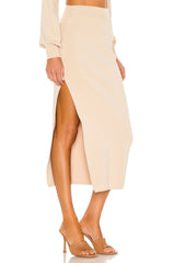 Michael Costello x REVOLVE Cut Out Knit Midi Skirt in Nude - size XXS