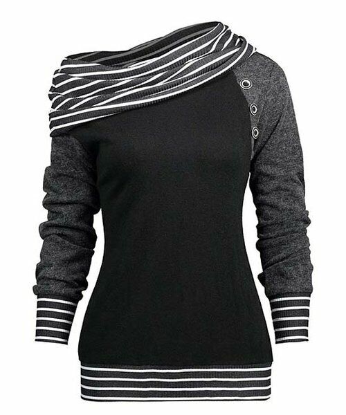 Stripe-Contrast Button-Detail Asymmetrical Top size L
