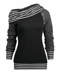 Stripe-Contrast Button-Detail Asymmetrical Top size L