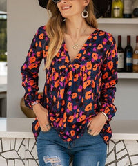 Floral V-Neck Long Sleeve Empire-Waist Top size L