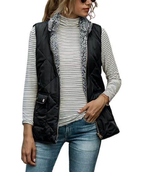 Camisa Black & Gray Reversible Quilted Vest