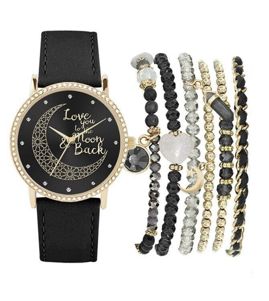 Jessica Carlyle Women's Black Stretch Bracelet & Watch Set