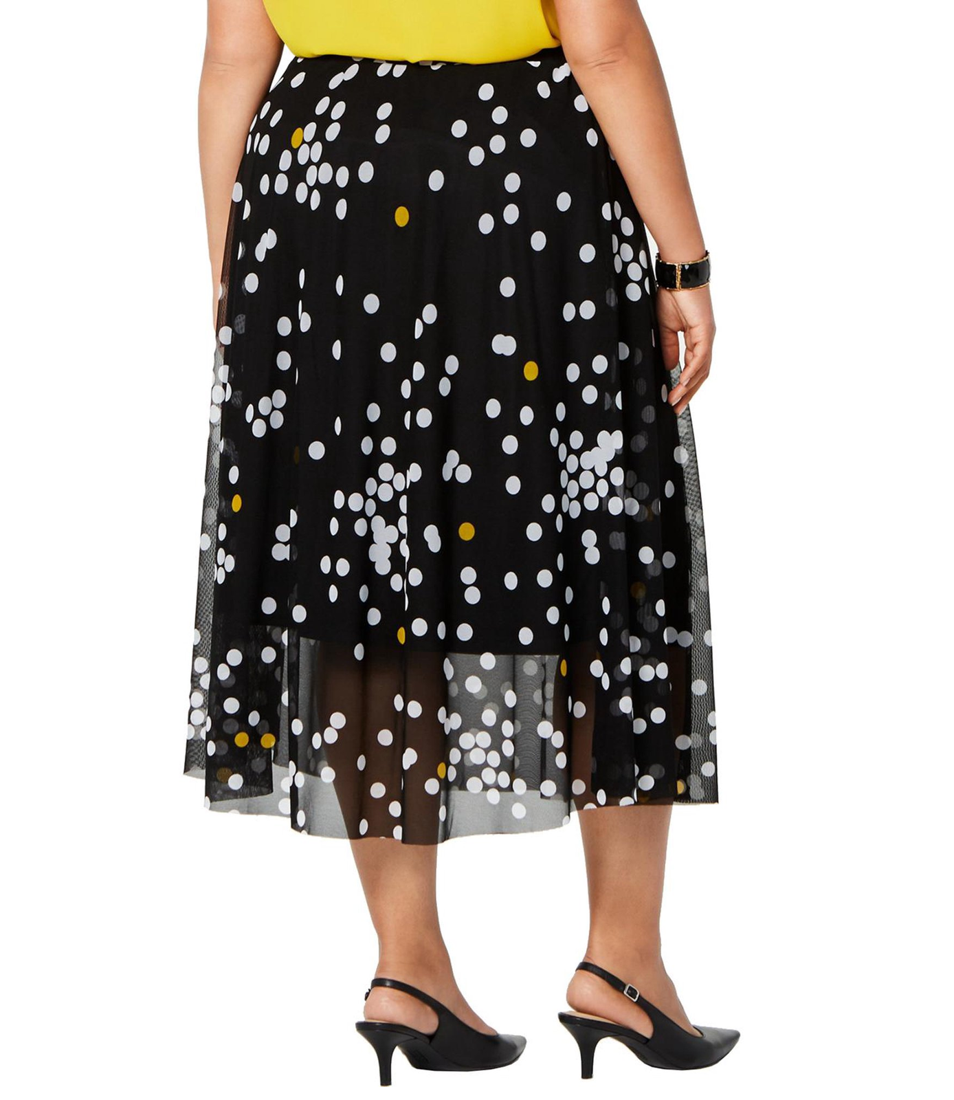 Alfani Plus Size Black Midi Polka-Dot Printed Skirt size 1X