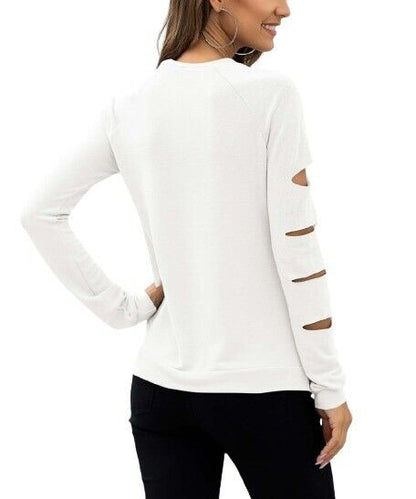 Chateau Amour - White Sleeve-Cutout Sweatshirt