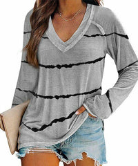 Tie-Dye Stripe V-Neck Tee size L