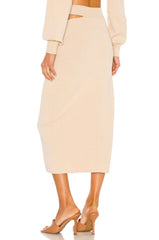 Michael Costello x REVOLVE Cut Out Knit Midi Skirt in Nude - size XXS