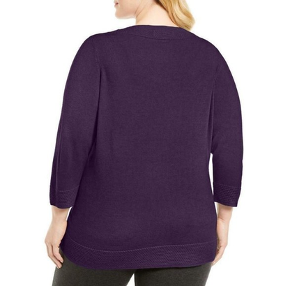 Karen Scott - Plus Size Ballet Neckline Sweater in Purple Dynasty