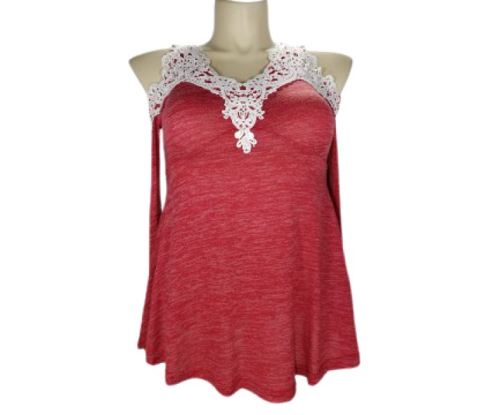 DressFo Lace Trim Holiday Top with Cut out Shoulders M