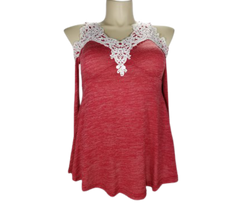 DressFo Lace Trim Holiday Top with Cut out Shoulders M