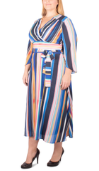 NY Collection Plus Size Striped Belted Multicolor Wrap Dress size 1X