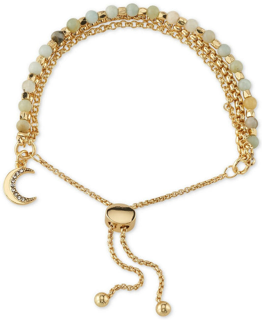 Unwritten Stone & Crystal Moon Bolo Bracelet in Gold-Plated Brass