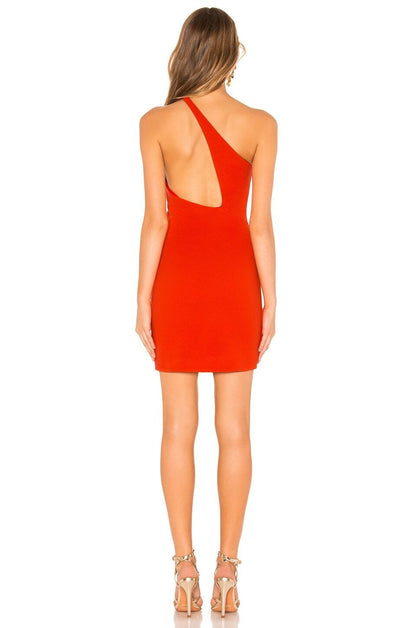NBD Daxton Mini Dress in Bright Red - One-shoulder Styling