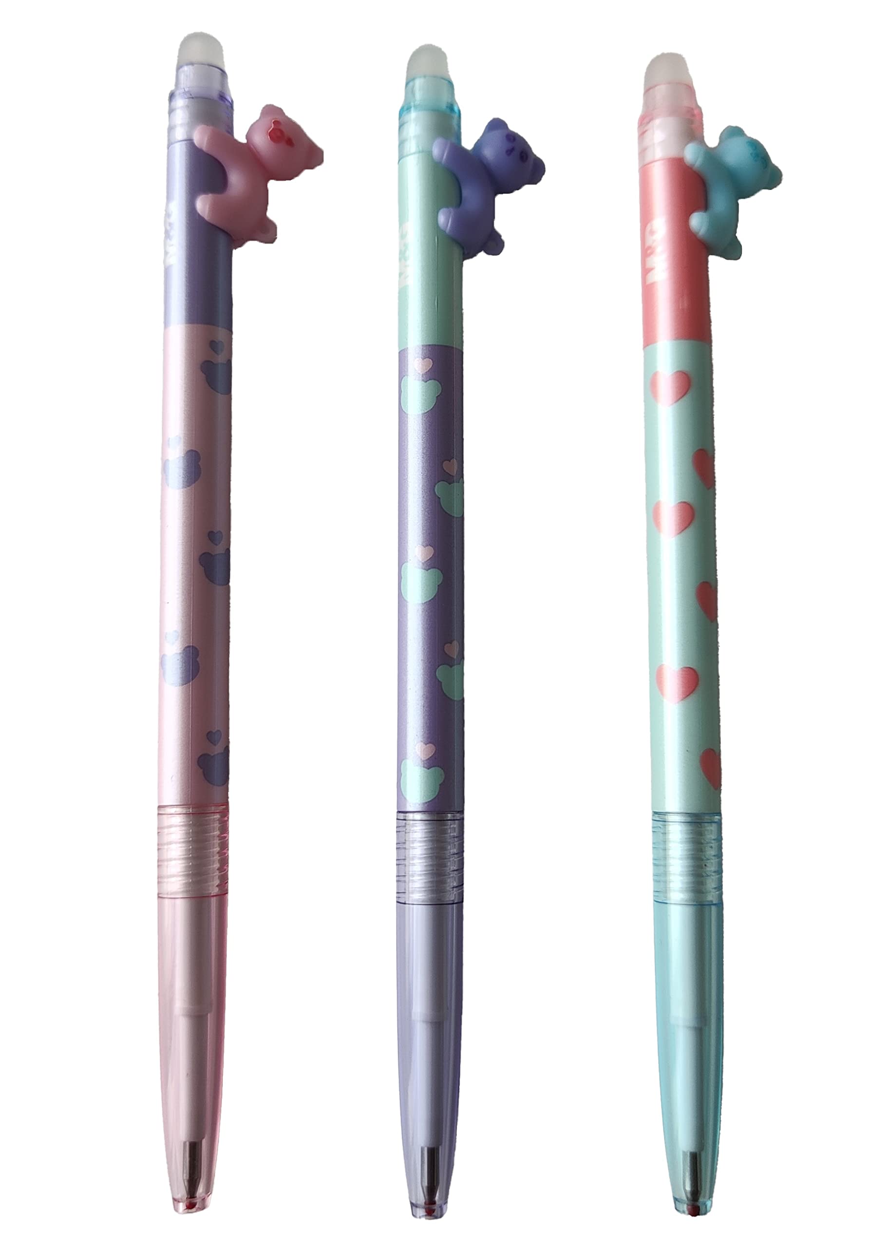 M&G "ADORABLE PET" Retractable Erasable Gel Pen 0.4mm Super cool BEAR shape clip Crystal Blue Ink (5 per pack)